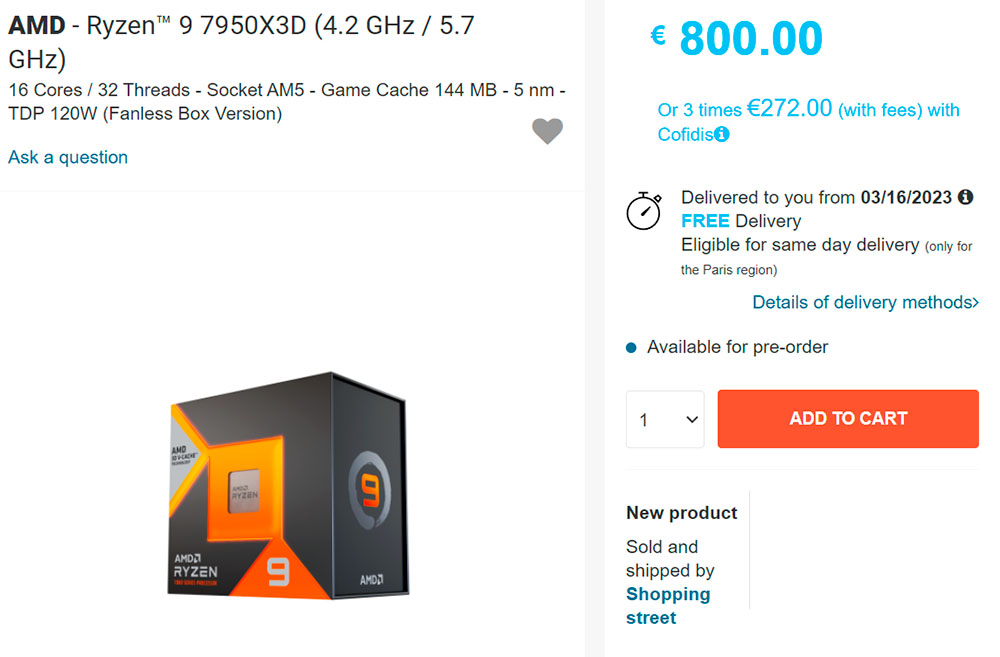 L'AMD Ryzen 9 7950X3D est coté en Europe au prix de 800 €