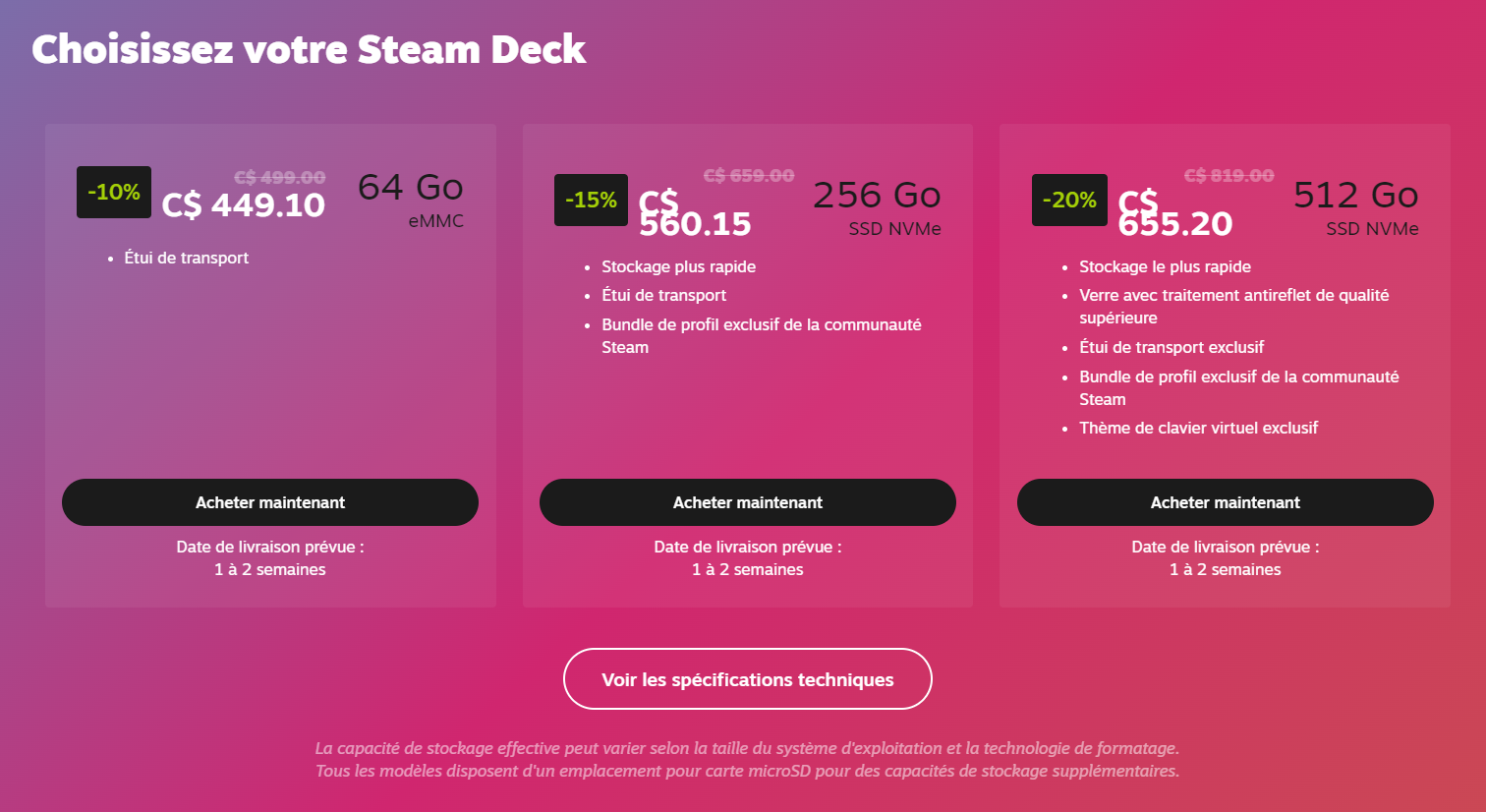 Le Steam Deck Bénéficie d'une réduction de prix allant jusqu'à 20 %